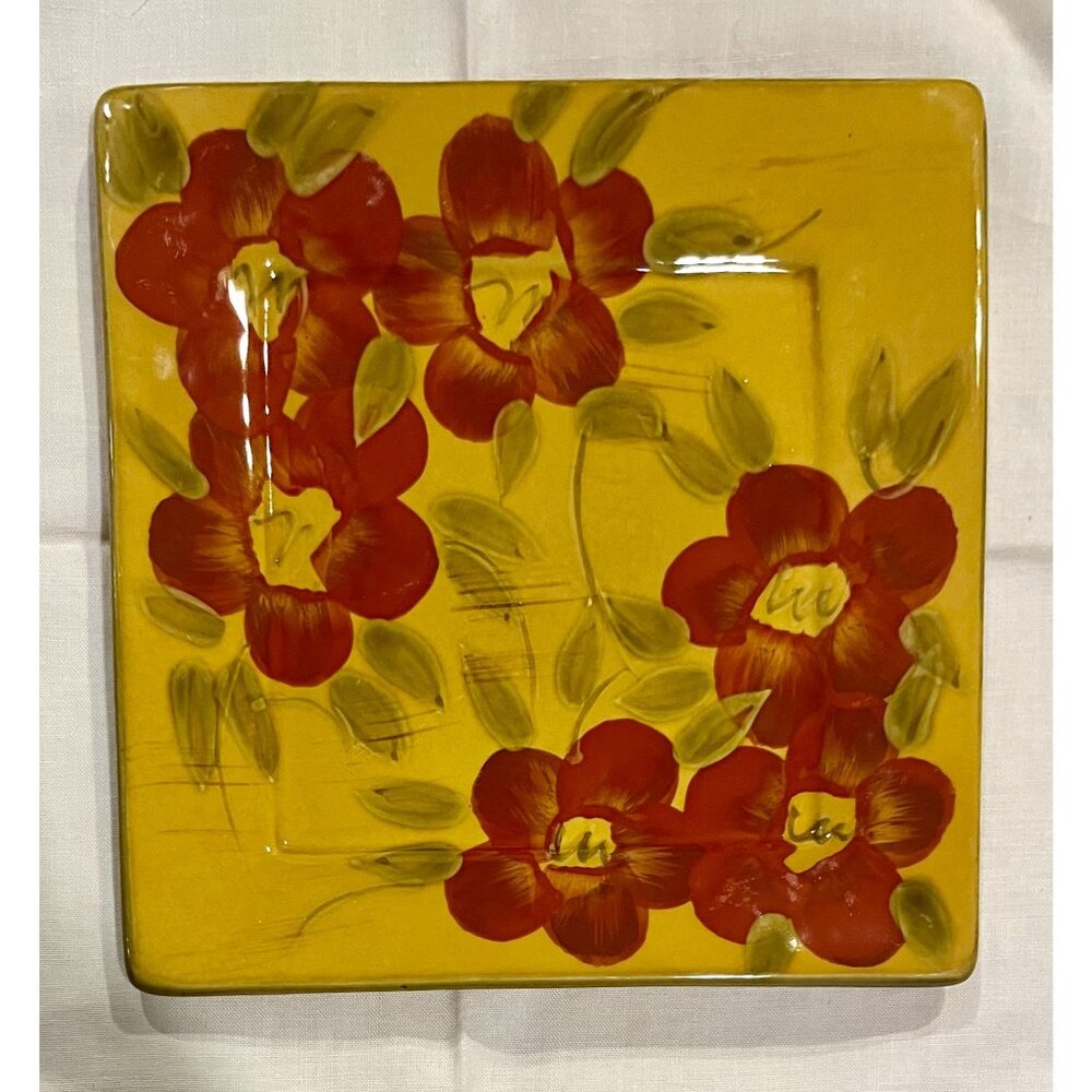 Set of 6 Rare Hand-Painted Rousncing Provens Collection Ceramic Square Plate Red